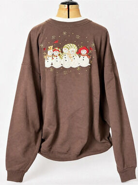 Pleasant Shade Snowman Christmas Sweatshirt Women's 3X Brown Embroidered
